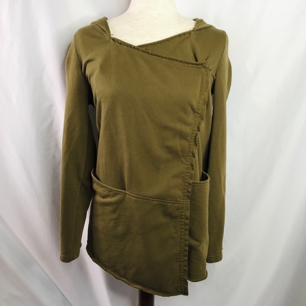 THEREAL Jacket Size Small Asymmetrical Boho Raw Edge Cotton Green